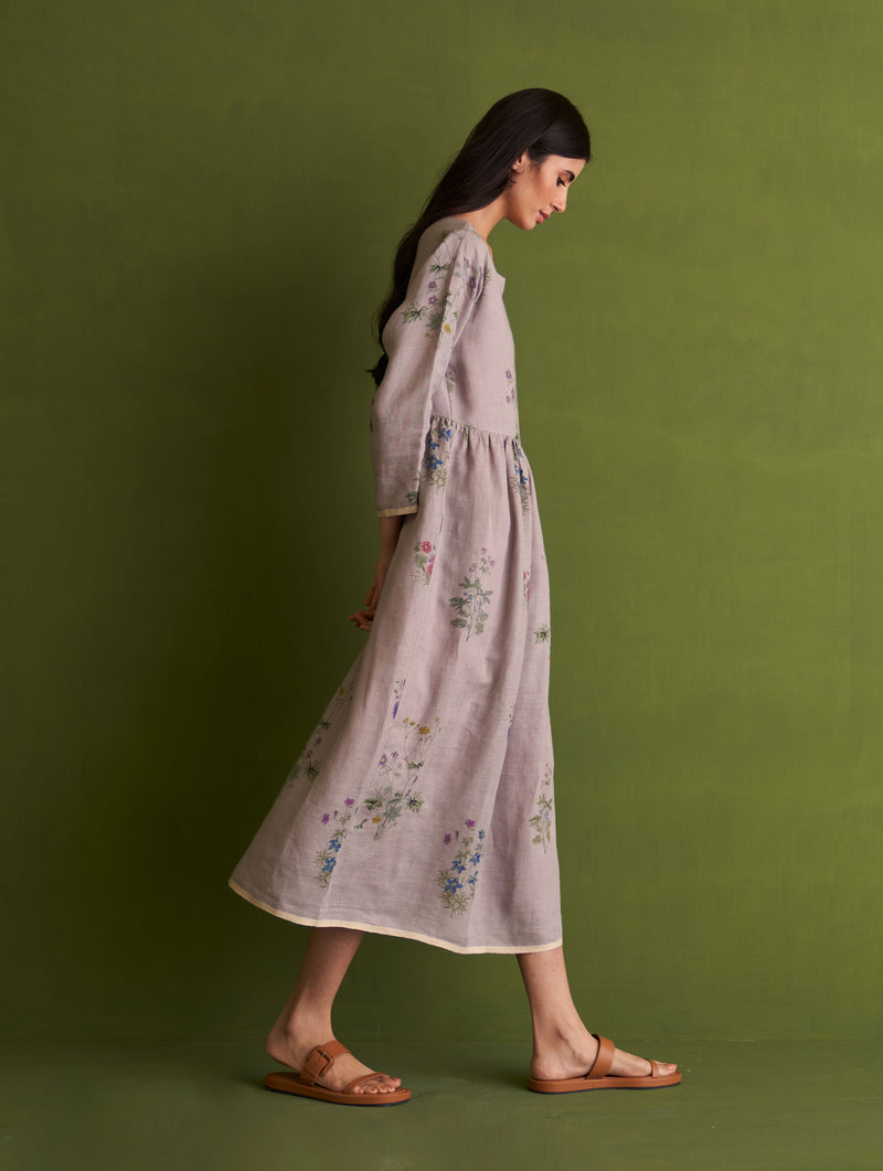 Misaki Botanical Linen Dress - Ash