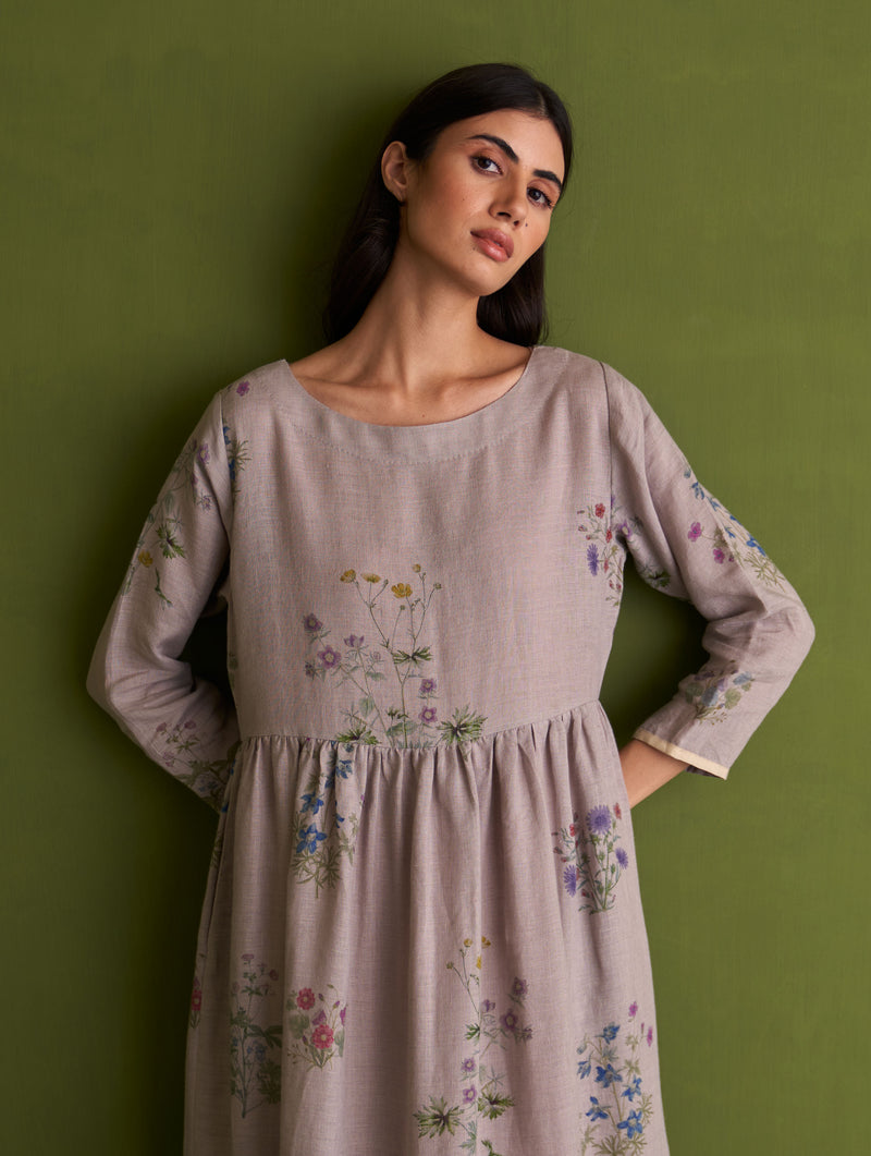 Misaki Botanical Linen Dress - Ash