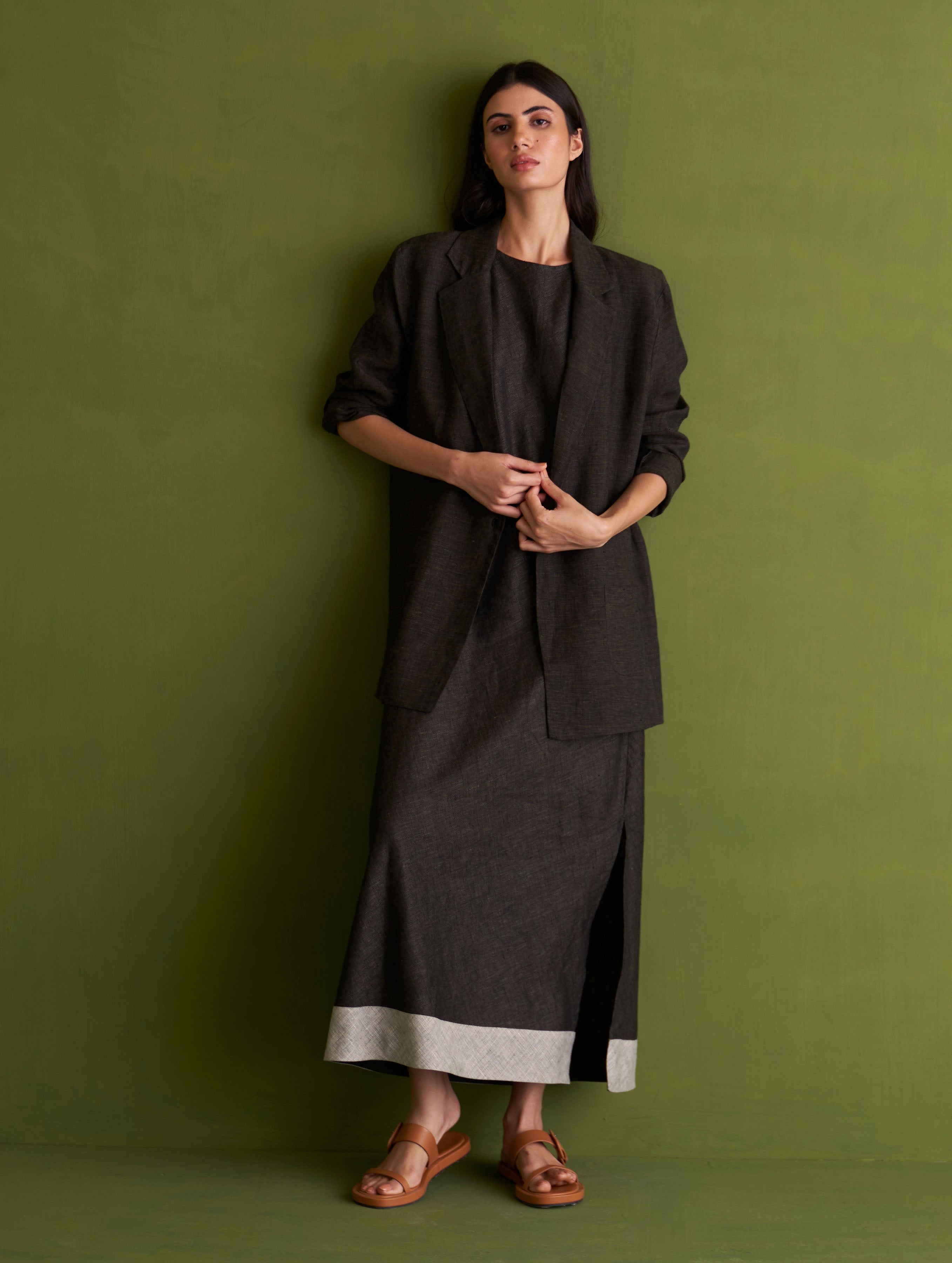 Niza Sleeveless Dress and Jacket Charcoal Manan
