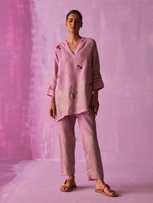 Cyra Hand-Embroidered Kurta Set - Lavender