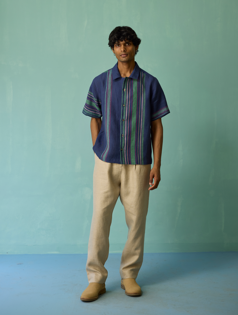 Heath Camp Collar Linen Shirt - Indigo