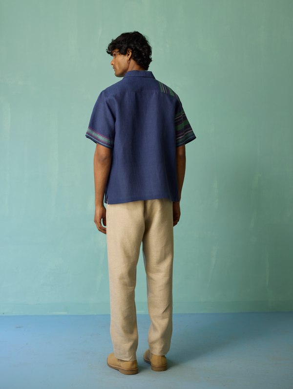 Heath Camp Collar Linen Shirt - Indigo