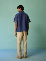 Heath Camp Collar Linen Shirt - Indigo