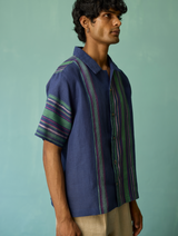 Heath Camp Collar Linen Shirt - Indigo