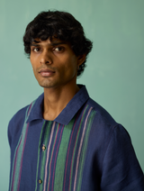 Heath Camp Collar Linen Shirt - Indigo