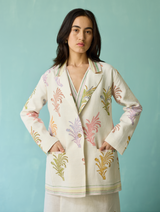 Arya Block Printed Floral Blazer - Ivory