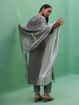 Rena Hand-Embroidered Linen Kurta Set - Grey