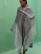 Rena Hand-Embroidered Linen Kurta Set - Grey