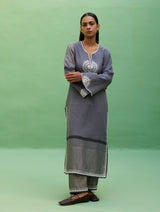 Susie Gotapatti Linen Kurta - Metallic Grey