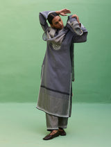 Susie Gotapatti Linen Kurta Set - Metallic Grey