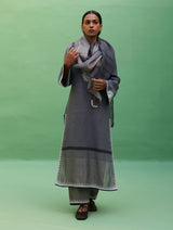 Susie Gotapatti Linen Kurta Set - Metallic Grey