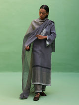 Susie Gotapatti Linen Kurta Set - Metallic Grey