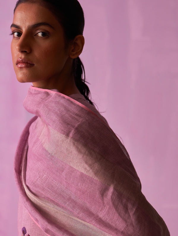 Ikai Handloom Linen Dupatta - Lavender