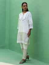 Celia Metallic Linen Hand-Embroidered Kurta Set - Ivory