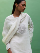 Susie Gotapatti Linen Kurta Set - Metallic Ivory