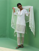Celia Metallic Linen Hand-Embroidered Kurta Set - Ivory