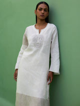 Susie Gotapatti Linen Kurta - Metallic Ivory