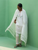 Celia Metallic Linen Hand-Embroidered Kurta Set - Ivory