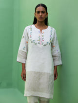 Celia Metallic Linen Hand-Embroidered Kurta Set - Ivory