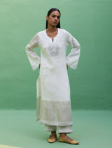 Susie Gotapatti Linen Kurta - Metallic Ivory