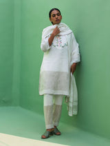 Celia Metallic Linen Hand-Embroidered Kurta Set - Ivory