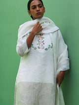 Celia Metallic Linen Hand-Embroidered Kurta Set - Ivory