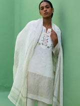 Celia Metallic Linen Hand-Embroidered Kurta Set - Ivory