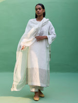 Susie Gotapatti Linen Kurta Set - Metallic Ivory