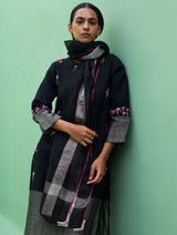 Emile Metallic Linen Hand-Embroidered Kurta Set - Black