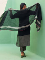 Emile Metallic Linen Hand-Embroidered Kurta Set - Black