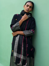 Emile Metallic Linen Hand-Embroidered Kurta Set - Black