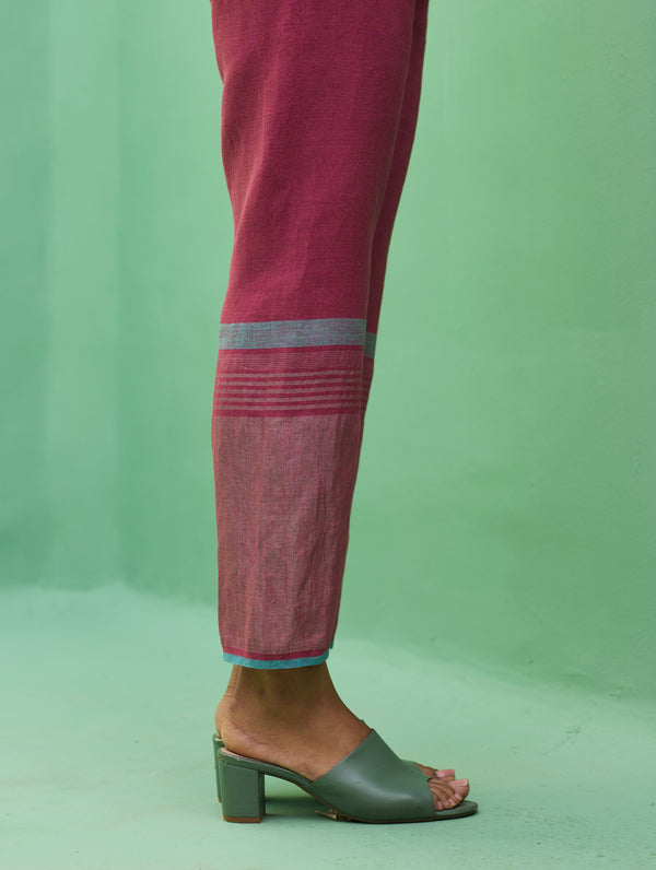 Emile Metallic Linen Hand-Embroidered Kurta Set - Crimson