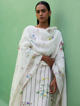 Sakura Botanical Stripe Linen Kurta Set - Ivory