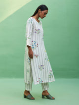 Sakura Botanical Stripe Linen Kurta - Ivory