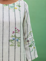 Sakura Botanical Stripe Linen Kurta - Ivory