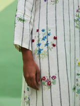 Sakura Botanical Stripe Linen Kurta - Ivory
