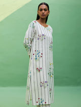Sakura Botanical Stripe Linen Kurta - Ivory