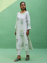 Sakura Botanical Stripe Linen Kurta - Ivory