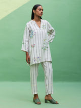 Maho Botanical Stripe Linen Kurta Set - Ivory