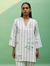 Maho Botanical Stripe Linen Kurta - Ivory