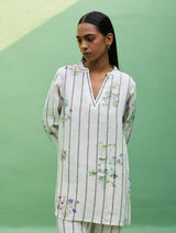 Maho Botanical Stripe Linen Kurta - Ivory