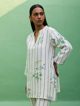 Maho Botanical Stripe Linen Kurta - Ivory