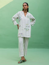 Maho Botanical Stripe Linen Kurta - Ivory