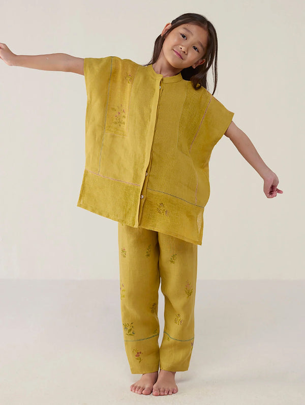 Aboli Patchwork Linen Shirt - Ochre
