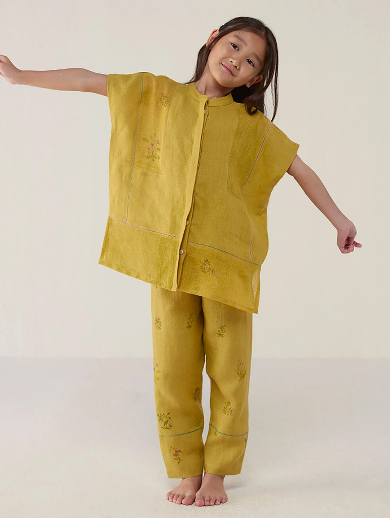 Aboli Patchwork Linen Shirt - Ochre
