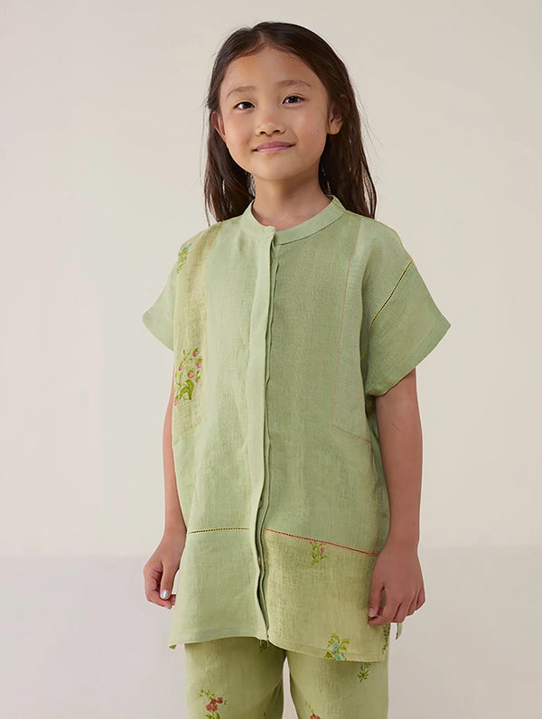Aboli Patchwork Linen Shirt - Mint