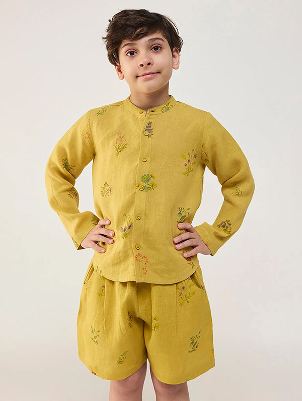 Akio Floral Linen Co-ord set - Ochre