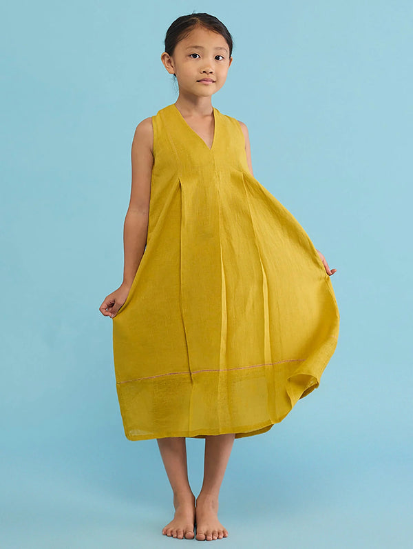 Ita Pleated Linen Dress - Ochre