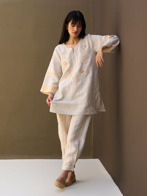 Insha Hand-Embroidered Kurta Set - Natural