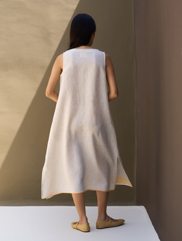 Jin Border Linen Dress - Natural